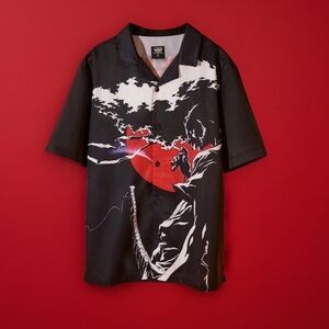Afro Samurai Takashi Okazaki Mens Button Up Shirt Black W/Multi Color Graphics